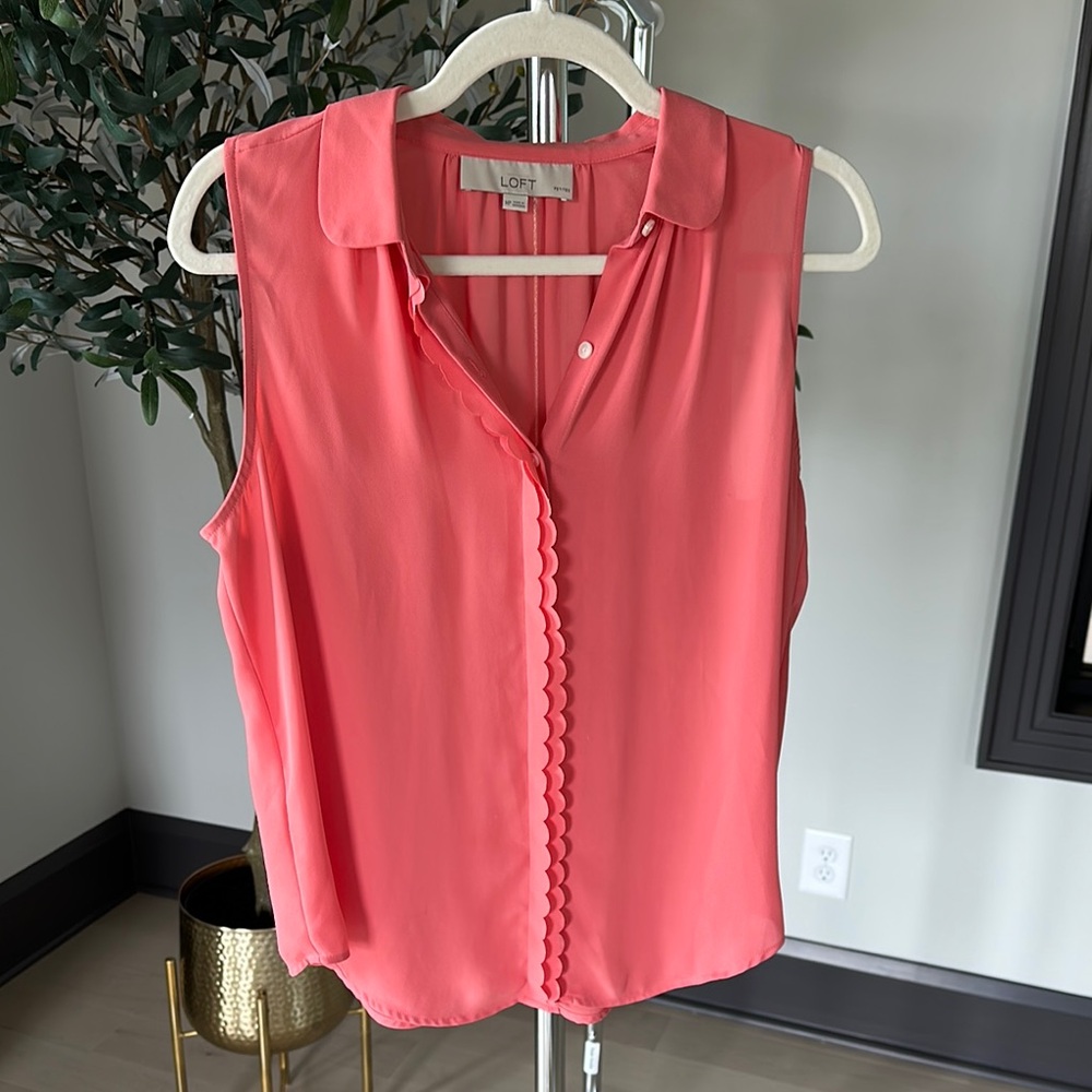 LOFT Orange Pink Notched Collar Button Down Blouse